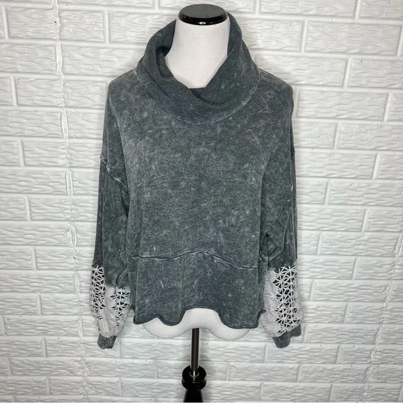 GIMMICKS [Buckle] Gray Washed Cowl Neck Sweatshirt M - Picture 6 of 11